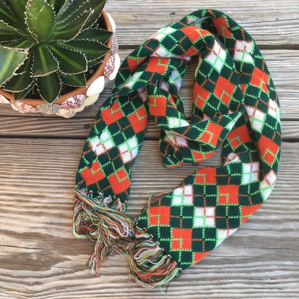 Red and Green Fringed Scarf